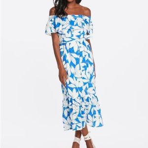 Draper James Off The Shoulder Eyelet Floral Flounce Midi Dress